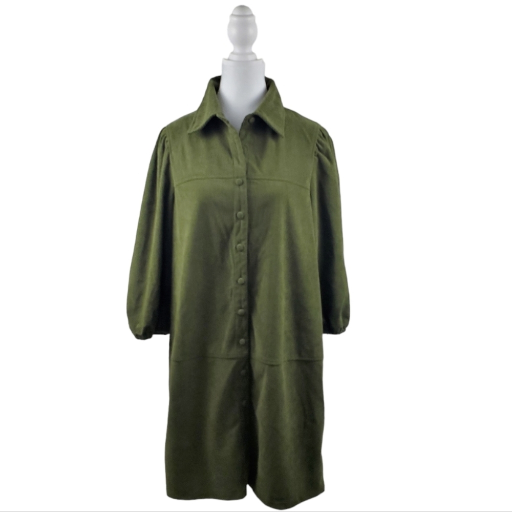 7 For all Mankind. Curdoroy button down mini shirt dress. size M. Green